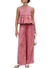 Conjunto de roupas VATEAMI Gingham Xadrez sem mangas com babados e vermelho Conjunto de roupas VATEAMI Gingham Xadrez sem mangas com babados e vermelho