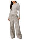 Conjunto de roupas WDIRARA, listradas, de 2 peças, calça e blusa cáqui