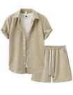 Conjunto de roupas Wyeysyt Masculino Summer Waffle Beach Vacation Khaki