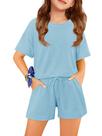 Conjunto de roupas Yoklass Blue, adequado de duas peças para meninas de 13 a 14 anos Conjunto de roupas Yoklass Blue, adequado de duas peças para meninas de 13 a 14 anos