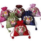 Conjunto de sacolas de presente bordadas com fita, 10 bolsas florais com cordão
