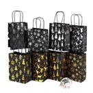 Conjunto de sacolas de presente de Natal em papel kraft preto com estampas em folha de ouro e prata