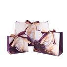 Conjunto de sacolas de presente em mármore dourado roxo com alças de fita (3 unidades)