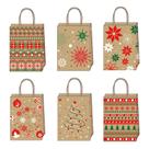 Conjunto de sacolas de presente Kraft de Natal com estampas de Papai Noel e Natal, 12 unidades