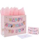 Conjunto de Sacolas para Presente wishinside 33cm Gato Aniversário Rosa com Papel de Seda