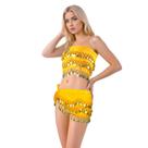 Conjunto de saia Belly Dance, lenço de moedas amarelo Baisdan de 2 peças