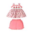 Conjunto de saia de perna reta com babados e alça de borboleta melancia popular para bebês meninas