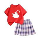 Conjunto De Saia De Verão Para Meninas Adolescentes, Camiseta Com Estampa De Cisne E Saia Plissada Conjunto De Saia De Verão Para Meninas Adolescentes, Camiseta Com Estampa De Cisne E Saia Plissada