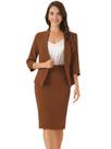 Conjunto de saia e blazer social Allegra K sem gola marrom Conjunto de saia e blazer social Allegra K sem gola marrom