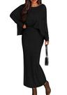Conjunto de Saia em Dois Peças PRETTYGARDEN Manga Longa Maxi Preto M