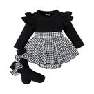 Conjunto De Saia Houndstooth Preta E Faixa De Cabelo Para Bebês Meninas De 0 a 1 Ano, Macacão