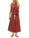 Conjunto de saia HOWALOOK feminino de algodão sem mangas drapeado Rust
