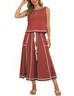 Conjunto de saia HOWALOOK feminino de algodão sem mangas drapeado Rust