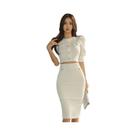 Conjunto De Saia Lápis Branca De Cintura Alta E Top Curto Para Mulheres, Traje Casual Para Conjunto De Saia Lápis Branca De Cintura Alta E Top Curto Para Mulheres, Traje Casual Para
