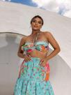 Conjunto de saia mid babado alto verão estampado praia