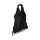 Conjunto De Saia Midi De Renda E Cetim Para Mulheres, Top Halter, Roupas Elegantes De Verão