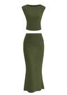 Conjunto de Saia PRETTYGARDEN 2 Peças Top Cropped Saia Longa Maxi Verde Militar P