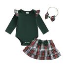 Conjunto de saia xadrez Kuriozud Baby Girl, macacão, laço 3-6M