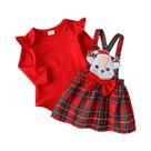 Conjunto De Saia Xadrez Vermelha De Tricô Com Estampa De Veado Para Bebê Recém-Nascida, 3 Peças,