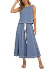 Conjunto de saias HOWALOOK feminino de algodão sem mangas, azul-cinza-M Conjunto de saias HOWALOOK feminino de algodão sem mangas, azul-cinza-M