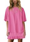 Conjunto de saias Panadila femininas casuais de manga curta rosa S