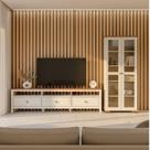 Conjunto de Sala 2 Peças com Rack e 1 Cristaleira Madeira Maciça Ananda CabeCasa MadeiraOriginals Branco Off White/Mel