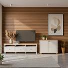 Conjunto de Sala 2 Peças Rack e 1 Armário Multiuso Ananda CabeCasa MadeiraOriginals Branco Off White/Mel Conjunto de Sala 2 Peças Rack e 1 Armário Multiuso Ananda CabeCasa MadeiraOriginals Branco Off White/Mel