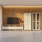 Conjunto de Sala 3 Peças com Rack, Armário e 1 Estante Ananda CabeCasa MadeiraOriginals Branco Off White/Mel