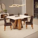 Conjunto de Sala de Jantar 4 Cadeiras Tampo Chanfrado Curvo 120x90 DJ Móveis Kiara Freijo Lidia Moca