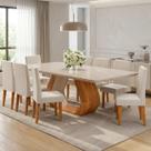 Conjunto de Sala de Jantar 8 Lugares Retangular Tampo em Vidro e MDF Renova Yescasa Bege/Mel/Off White Conjunto de Sala de Jantar 8 Lugares Retangular Tampo em Vidro e MDF Renova Yescasa Bege/Mel/Off White