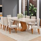 Conjunto de Sala de Jantar 8 Lugares Retangular Tampo em Vidro e MDF Renova Yescasa