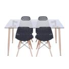 Conjunto de Sala de Jantar Mesa com Tampo de Vidro com 4 Cadeiras Base de Madeira Colmeia