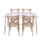 Conjunto de Sala de Jantar Mesa com Tampo de Vidro com 4 Cadeiras de Madeira Conjunto de Sala de Jantar Mesa com Tampo de Vidro com 4 Cadeiras de Madeira