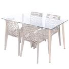 Conjunto de Sala de Jantar Mesa com Tampo de Vidro com 4 Cadeiras Gruvyer OR Design Espresso Móveis