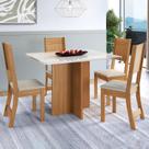 Conjunto de sala de jantar predilleta atenas 110 cm com 4 cadeiras freijó/off-white assento linho