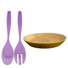 Conjunto de Saladeira 3 Peças Madeira e Acrílico Travessa e Talher.