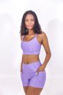 Conjunto De Short Corrida Com Bolso Aveludado De Compressão Top Clara Cor Lavanda