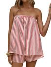 Conjunto de shorts de duas peças para mulheres calbáticas, listradas, roupa de verão Conjunto de shorts de duas peças para mulheres calbáticas, listradas, roupa de verão