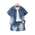 Conjunto De Shorts Jeans Retrô Para Meninos Com Estampa Digital Em Algodão Imitado E Camisa De Manga