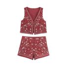 Conjunto De Shorts Mini Chique Sem Mangas Com Decote Em V E Bordado Para Mulheres, Moda De Rua Conjunto De Shorts Mini Chique Sem Mangas Com Decote Em V E Bordado Para Mulheres, Moda De Rua