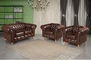 Conjunto de Sofá 2 Lugares e 2 Poltronas Retrô material sintético Café Luis Xv Chesterfield 170cm