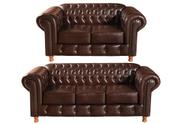 Conjunto de Sofá 3 e 2 Lugares Chesterfield Luís Xv Marrom Café