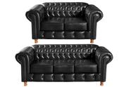 Conjunto de Sofá 3 e 2 Lugares Chesterfield Luís Xv Preto Conjunto de Sofá 3 e 2 Lugares Chesterfield Luís Xv Preto