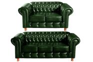 Conjunto de Sofá 3 e 2 Lugares Chesterfield Luís Xv Verde