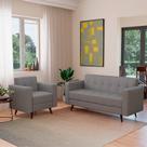 Conjunto de Sofá 3 Lugares com 1 Poltrona Vitrola Suede Cinza