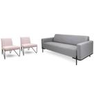 Conjunto de Sofá 3 Lugares com 2 Poltronas Herval Urban, Linho Chumbo e Rosa