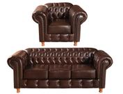 Conjunto de Sofá 3 Lugares e 1 Poltrona Chesterfield Luís Xv Marrom Café