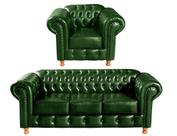Conjunto de Sofá 3 Lugares e 1 Poltrona Chesterfield Luís Xv Verde