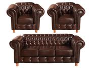 Conjunto de Sofá 3 Lugares e 2 Poltronas Chesterfield Luís Xv Marrom Café
