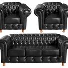Conjunto de Sofá 3 Lugares e 2 Poltronas Chesterfield Luís Xv Preto